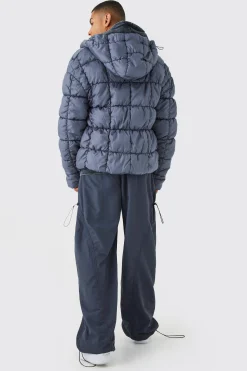 Square Quilted Ruched Puffer | BoohooMAN UK