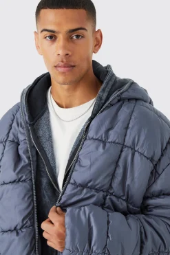 Square Quilted Ruched Puffer | BoohooMAN UK
