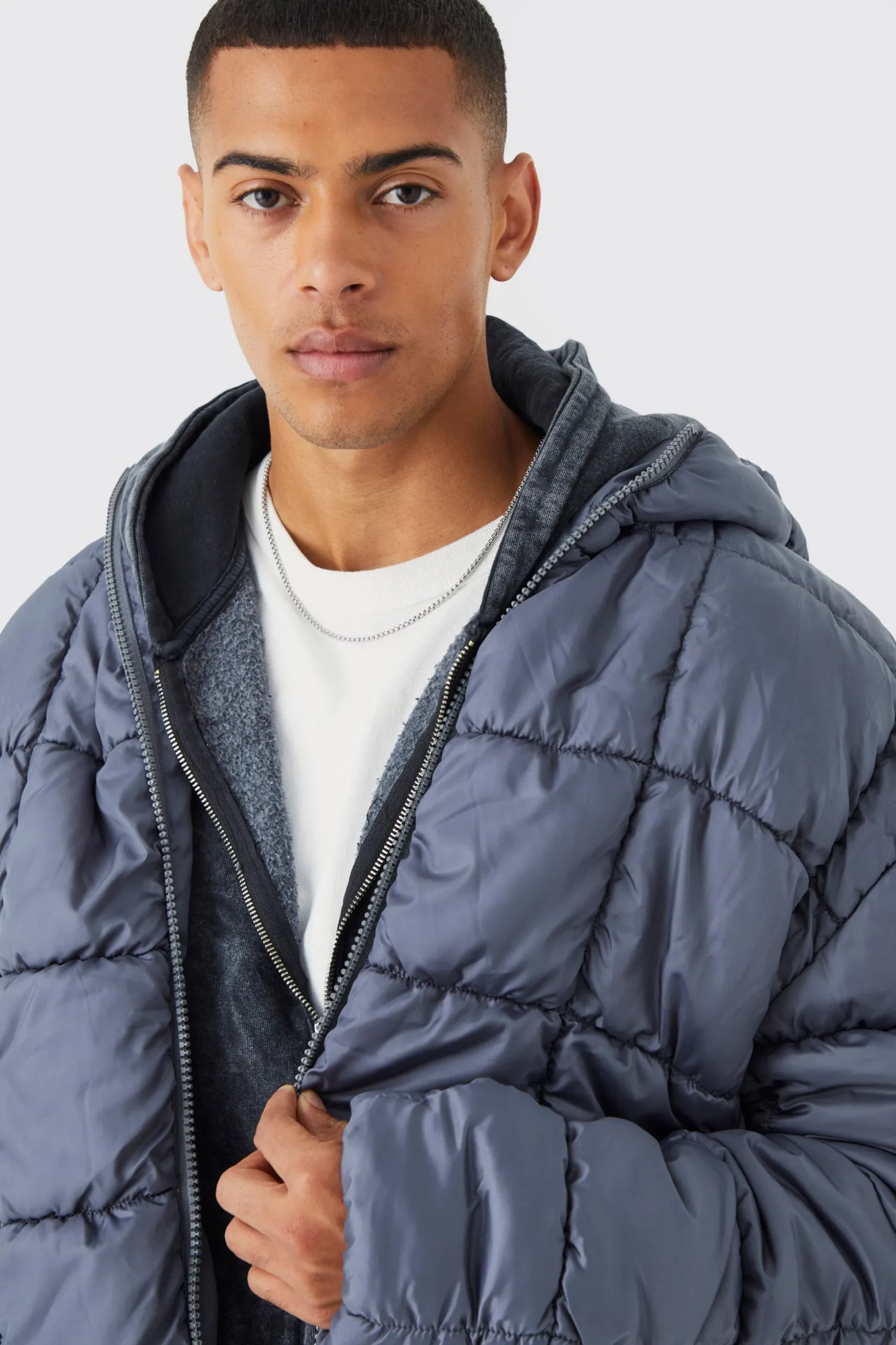 Square Quilted Ruched Puffer | BoohooMAN UK