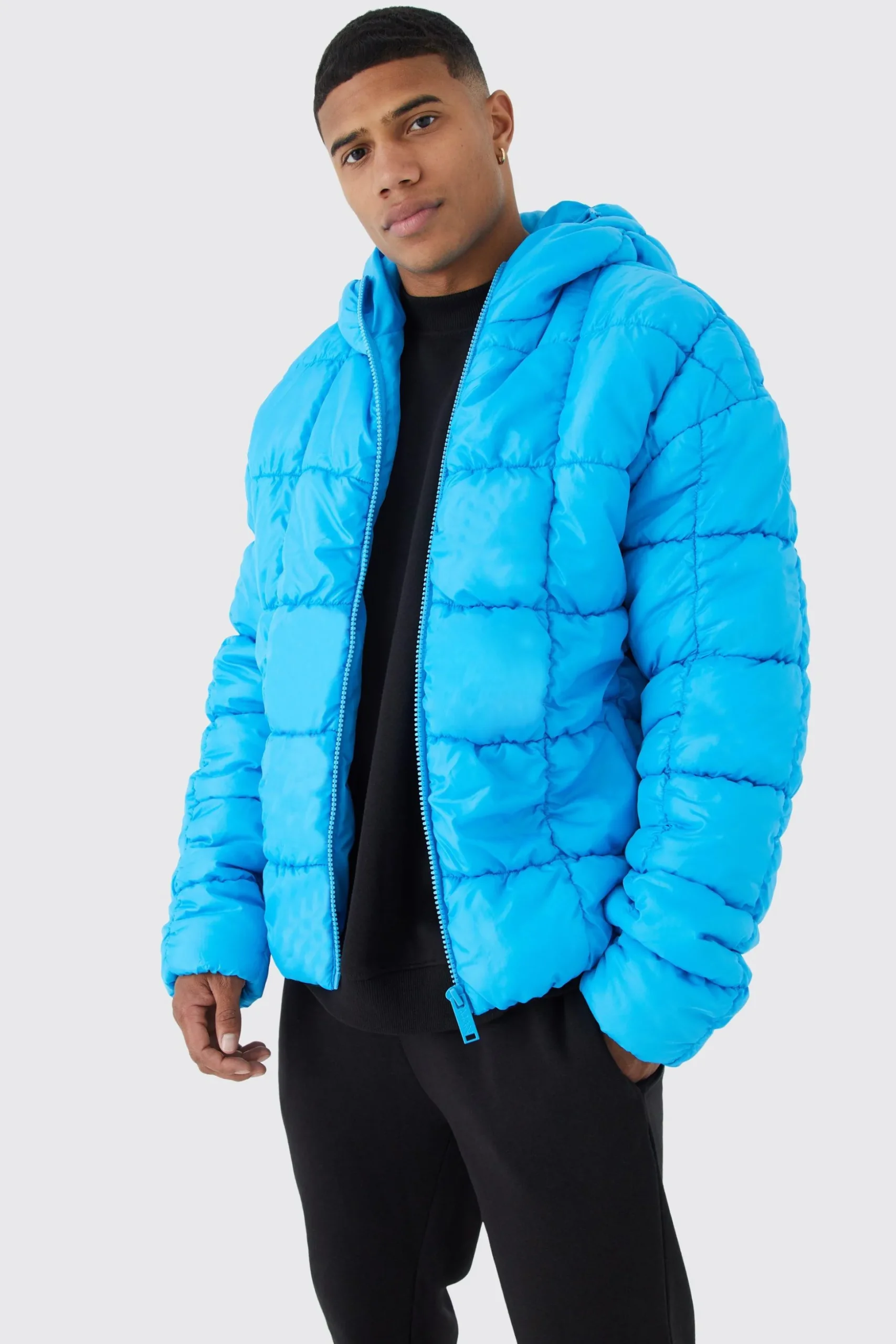 Square Quilted Ruched Puffer | BoohooMAN UK