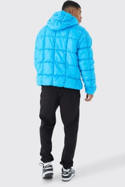 Square Quilted Ruched Puffer | BoohooMAN UK