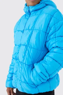 Square Quilted Ruched Puffer | BoohooMAN UK