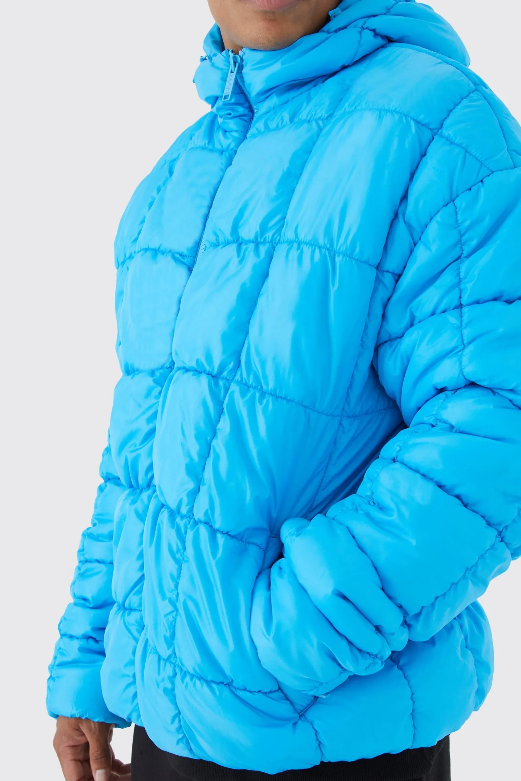 Square Quilted Ruched Puffer | BoohooMAN UK