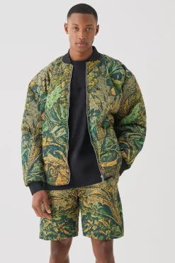 Square Quilted Tapestry Short & Bomber Jacket Set | BoohooMAN UK