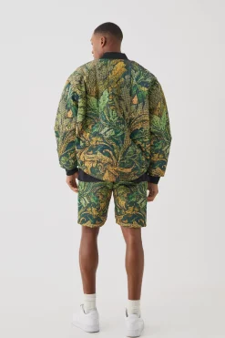 Square Quilted Tapestry Short & Bomber Jacket Set | BoohooMAN UK