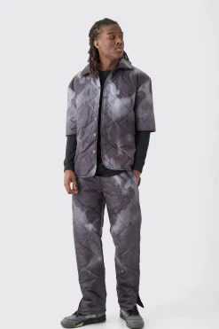 Square Quilted Tie Dye Shirt &Trouser Set | BoohooMAN UK