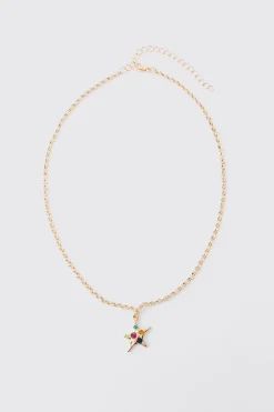Star Gem Pendant Necklace In Gold | BoohooMAN UK