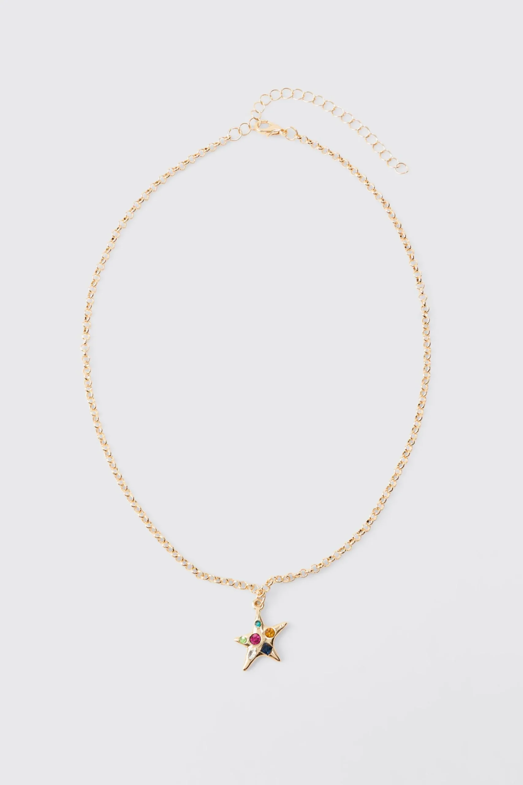 Star Gem Pendant Necklace In Gold | BoohooMAN UK