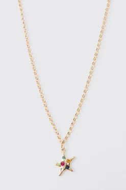 Star Gem Pendant Necklace In Gold | BoohooMAN UK