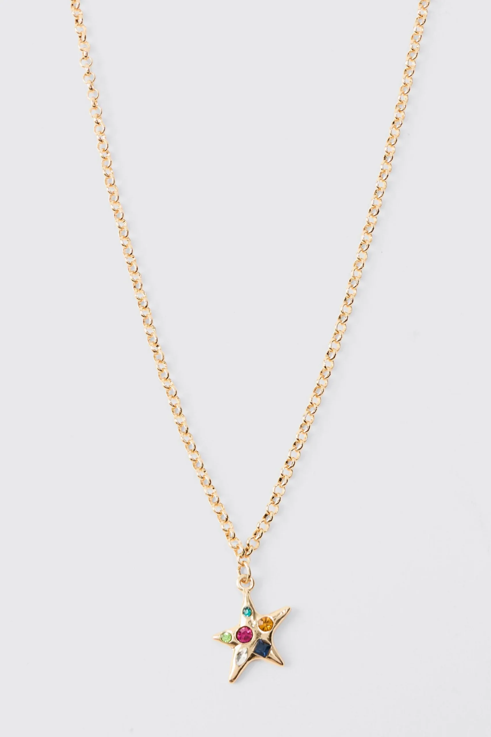 Star Gem Pendant Necklace In Gold | BoohooMAN UK