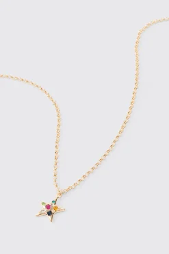 Star Gem Pendant Necklace In Gold | BoohooMAN UK