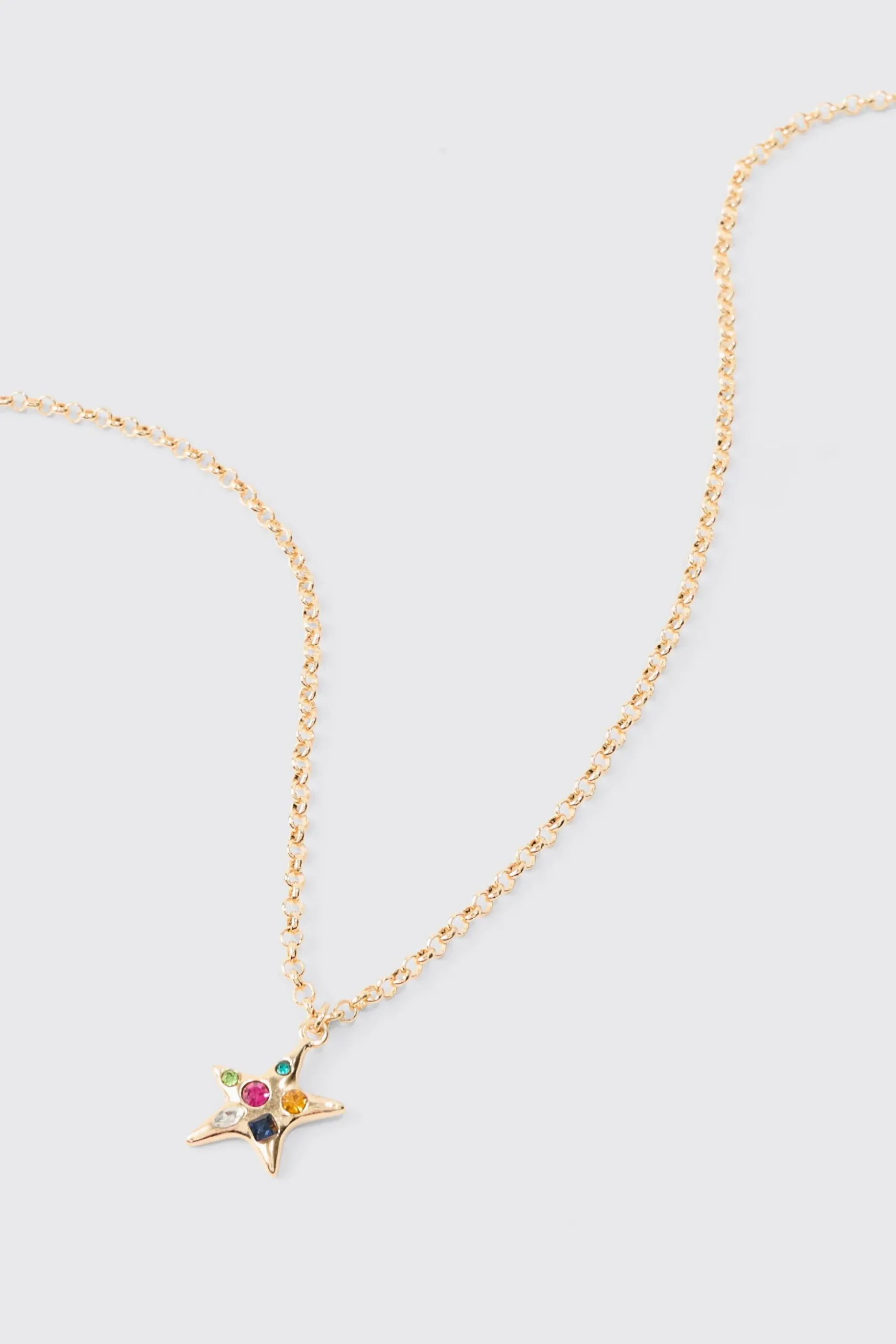 Star Gem Pendant Necklace In Gold | BoohooMAN UK