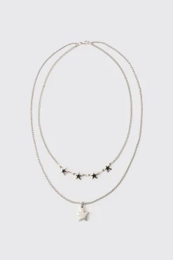 Star Pendant Multi Layer Chain Necklace | BoohooMAN UK