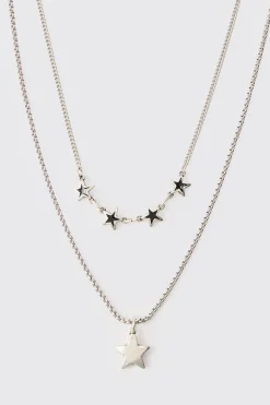 Star Pendant Multi Layer Chain Necklace | BoohooMAN UK