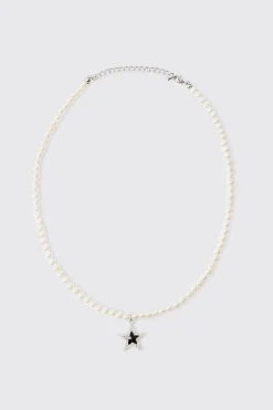 Star Pendant Pearl Necklace | BoohooMAN UK