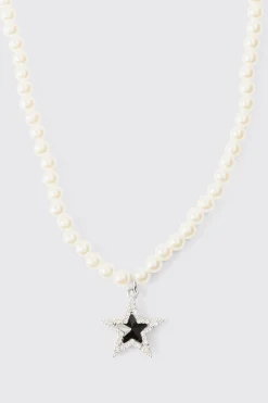 Star Pendant Pearl Necklace | BoohooMAN UK