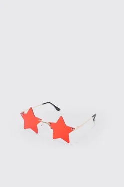 Star Rimless Sunglasses In Red | BoohooMAN UK