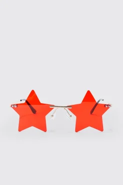 Star Rimless Sunglasses In Red | BoohooMAN UK