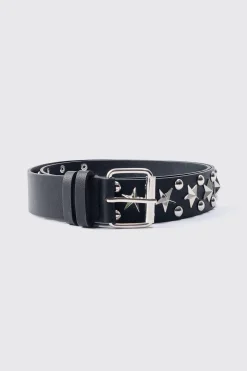 Star Studded Silver Buckle Belt | BoohooMAN UK