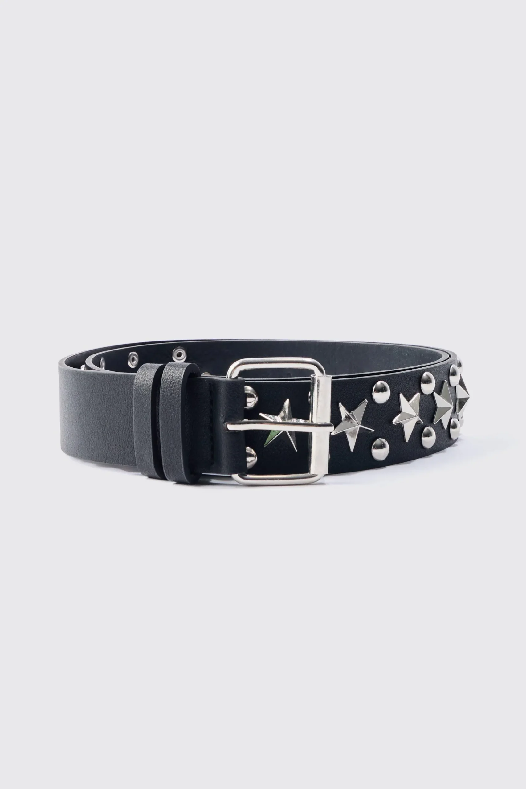 Star Studded Silver Buckle Belt | BoohooMAN UK
