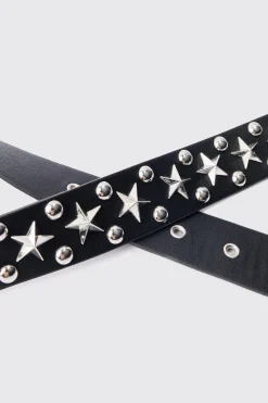 Star Studded Silver Buckle Belt | BoohooMAN UK