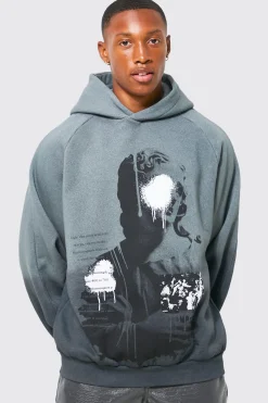 Statue Print Ombre Hoodie | BoohooMAN UK