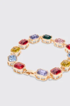 Stone Detail Iced Bracelet In Multi | BoohooMAN UK