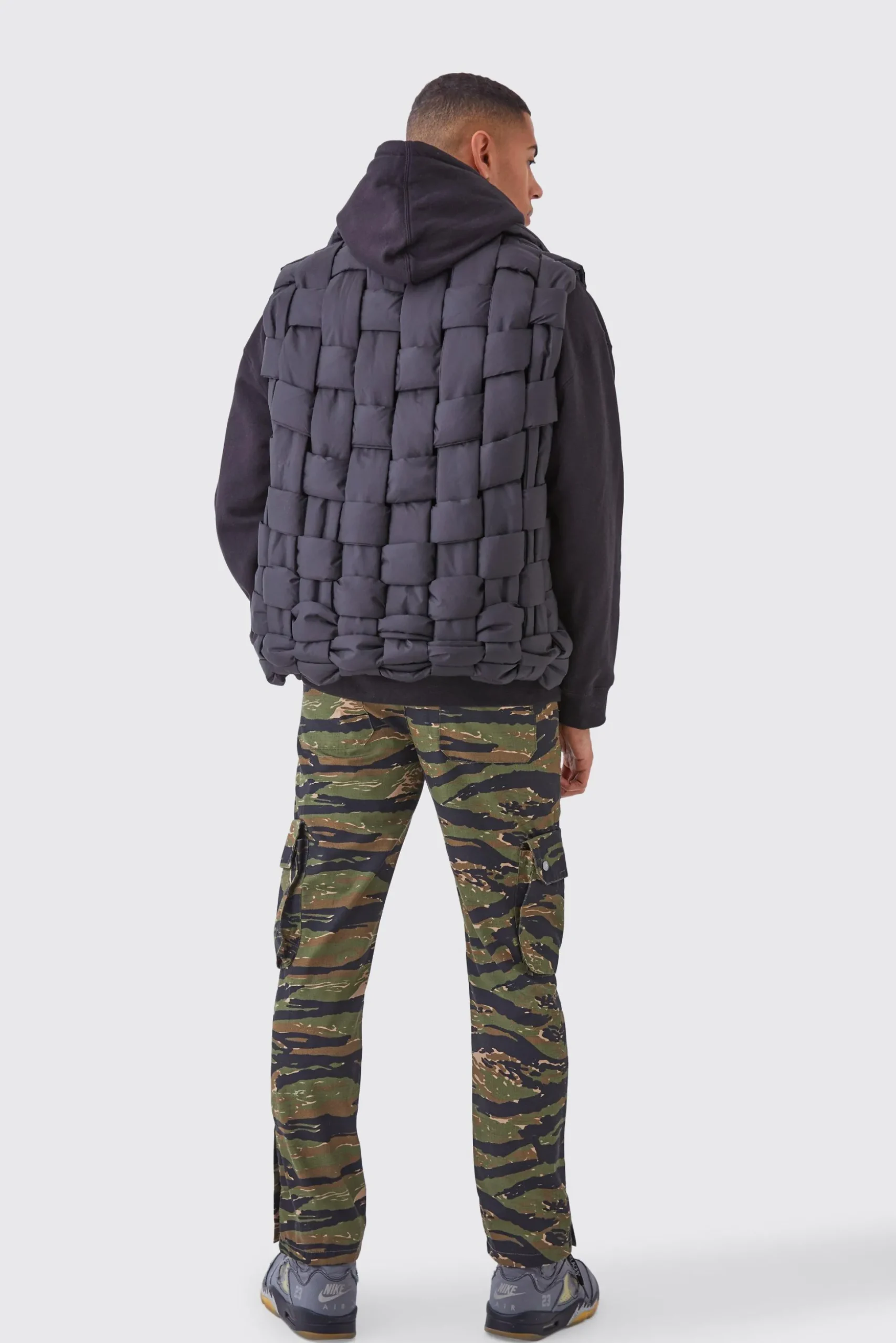Straight 3d Cargo Camo Ripstop Trouser With Popper Hem | BoohooMAN UK