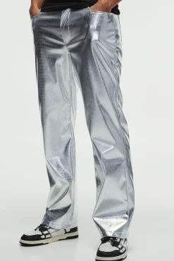 Straight Faux Snake Skin Pu Trousers | BoohooMAN UK