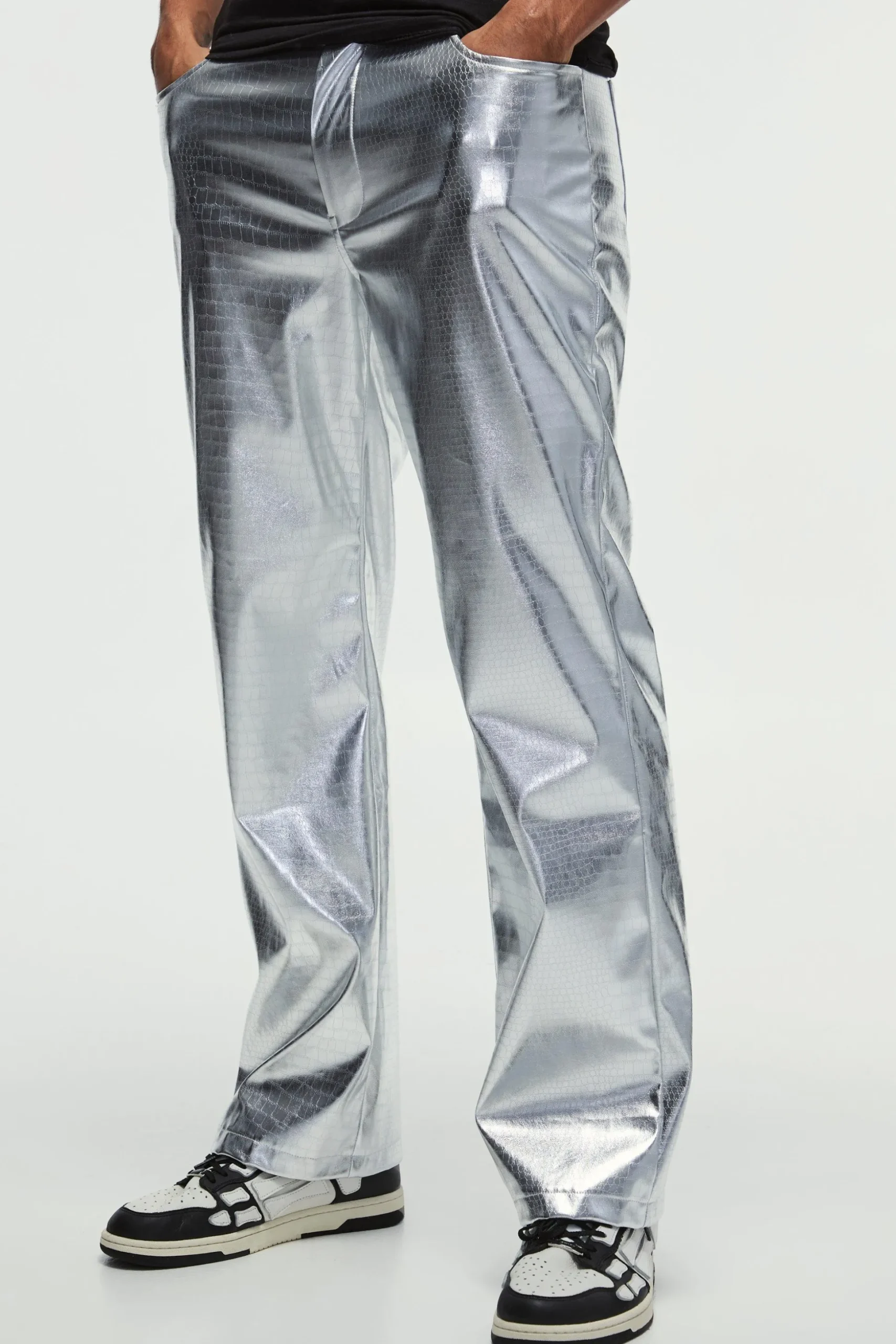 Straight Faux Snake Skin Pu Trousers | BoohooMAN UK