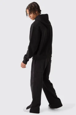Straight Fit Heavyweight Embroidered Piping Split Hem Jogger | BoohooMAN UK