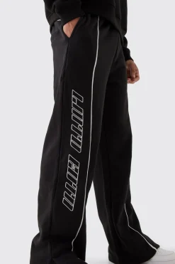 Straight Fit Heavyweight Embroidered Piping Split Hem Jogger | BoohooMAN UK