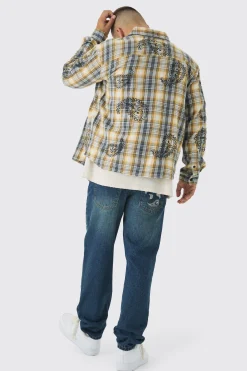 Straight Leg Antique Carpenter Paisley Embroidered Jeans | BoohooMAN UK