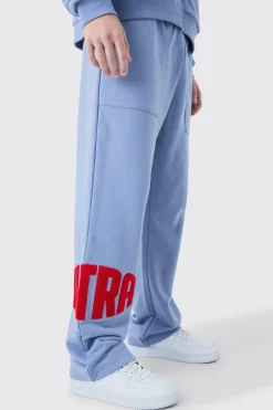 Straight Leg Borg Applique Joggers | BoohooMAN UK