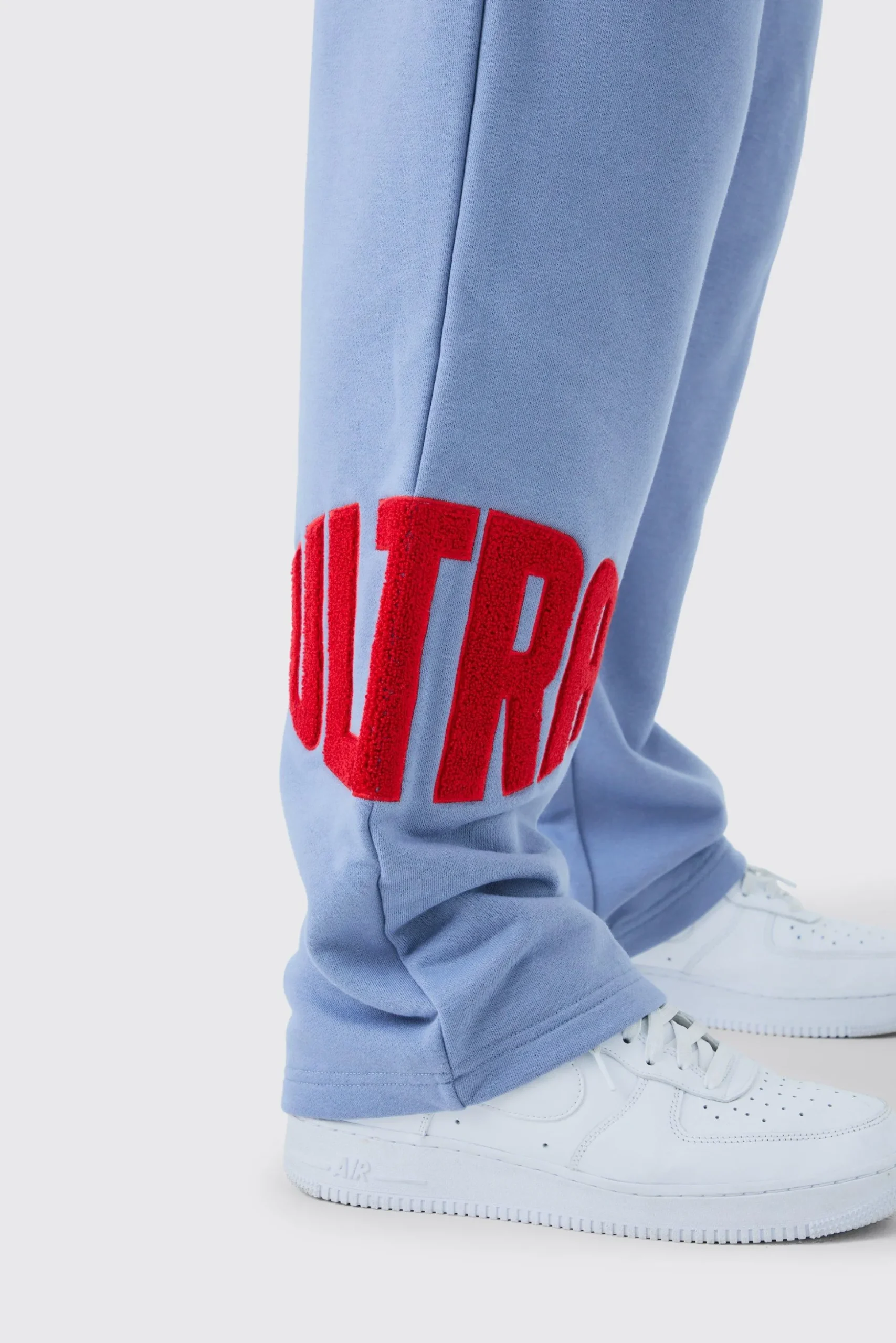 Straight Leg Borg Applique Joggers | BoohooMAN UK