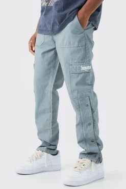 Straight Leg Cargo Popper Hem Ripstop Branded Trouser | BoohooMAN UK