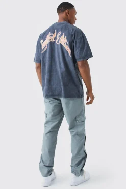 Straight Leg Cargo Popper Hem Ripstop Branded Trouser | BoohooMAN UK
