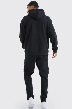 Straight Leg Cargo Popper Hem Ripstop Branded Trouser | BoohooMAN UK