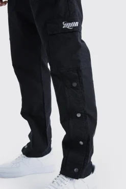 Straight Leg Cargo Popper Hem Ripstop Branded Trouser | BoohooMAN UK