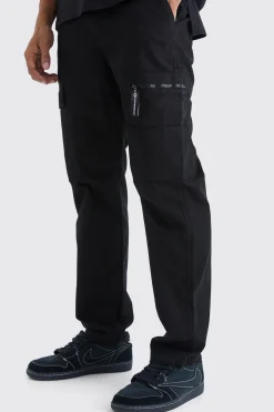 Straight Leg Cargo Trouser With Branded Zip Puller | BoohooMAN UK