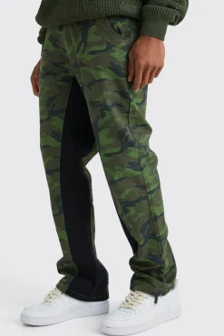 Straight Leg Colour Block Camo Trouser | BoohooMAN UK