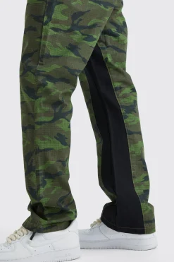 Straight Leg Colour Block Camo Trouser | BoohooMAN UK