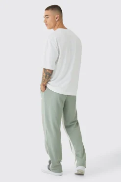 Straight Leg Contrast Stitch Loopback Gusset Jogger | BoohooMAN UK