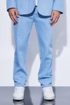 Straight Leg Denim Suit Trousers | BoohooMAN UK