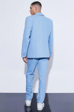 Straight Leg Denim Suit Trousers | BoohooMAN UK