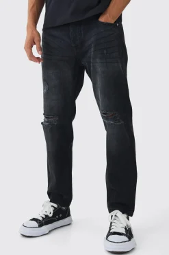 Straight Leg Distressed Ripped Knee Jeans | BoohooMAN UK