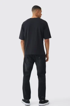 Straight Leg Distressed Ripped Knee Jeans | BoohooMAN UK