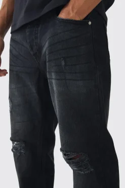 Straight Leg Distressed Ripped Knee Jeans | BoohooMAN UK