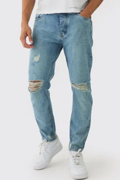 Straight Leg Distressed Ripped Knee Jeans | BoohooMAN UK