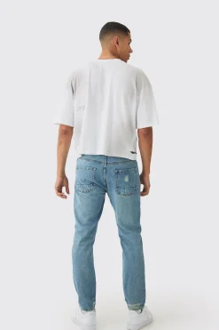 Straight Leg Distressed Ripped Knee Jeans | BoohooMAN UK